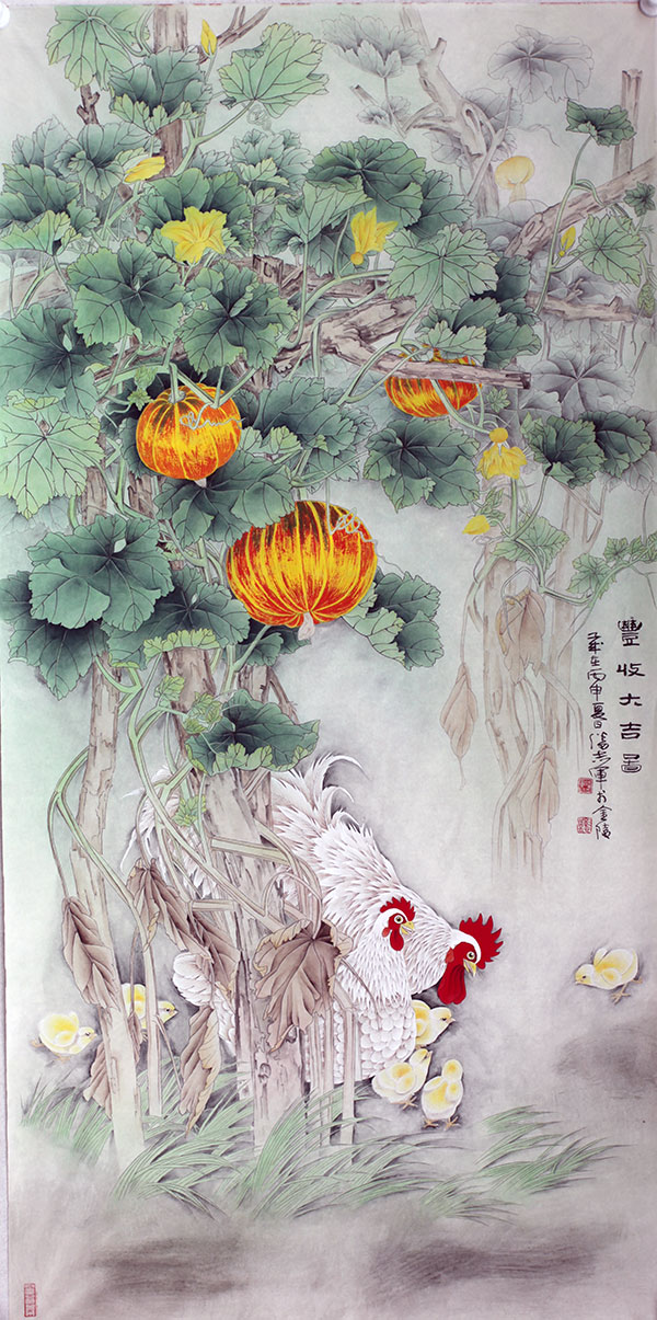 潘志军花鸟《丰收大吉图》180×96CM