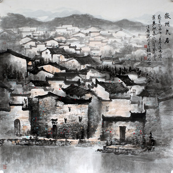 徽州民居68×68CM